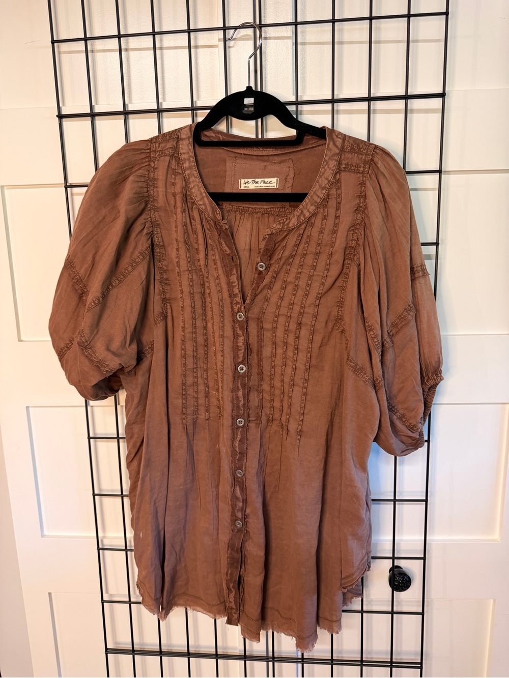 We The Free - Free People light brown Pintuck Button-Front Tunic Blouse